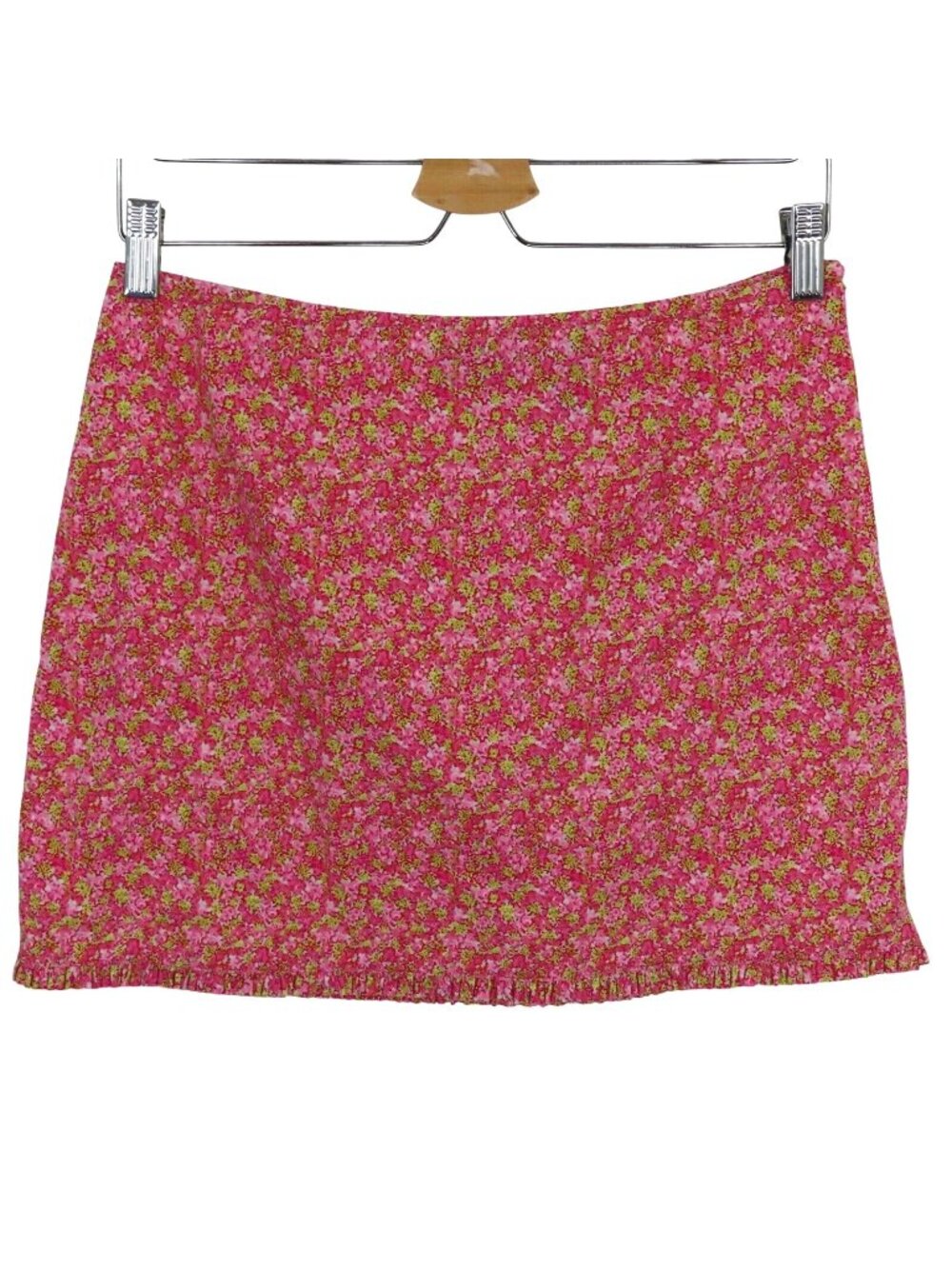VTG Express Women 9/10 Pink Floral Flower Ruffle Hem Preppy Skirt Y2K Cotton